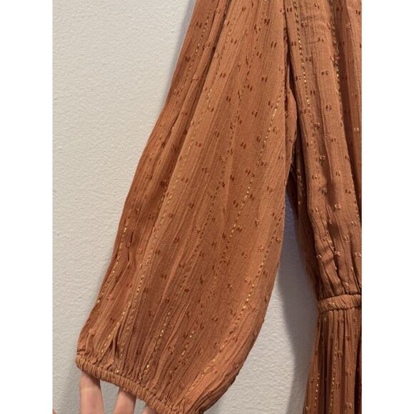 L Space Dress Size Large Stay Golden Mini Putty Metallic Gold Tie Front Cut Out - Picture 4 of 5